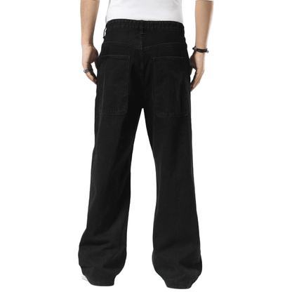Plaid&Plain Men's Black Baggy Jeans | Wide Leg Denim Pants for Hip Hop & Skateboarding - Plaid&Plain-B01-Black-28X28