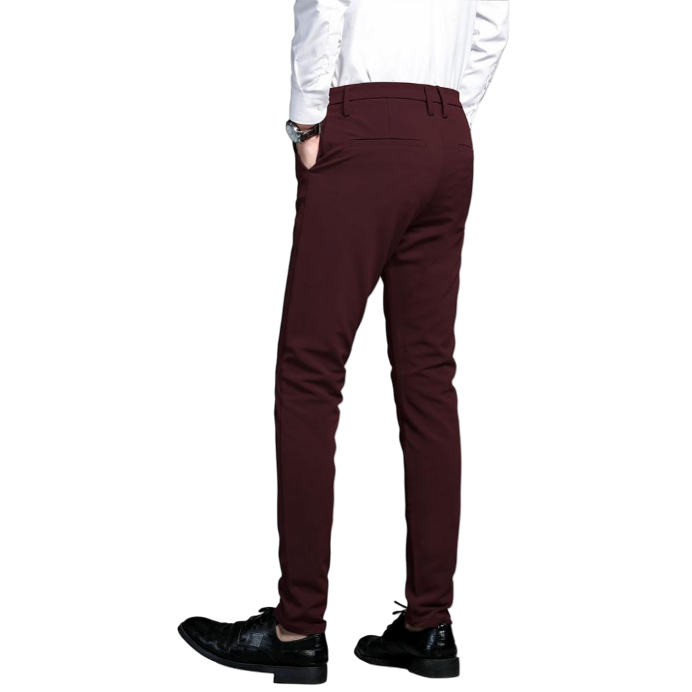 Plaid&Plain Men's Burgundy Stretch Dress Pants | Skinny Suit Pants