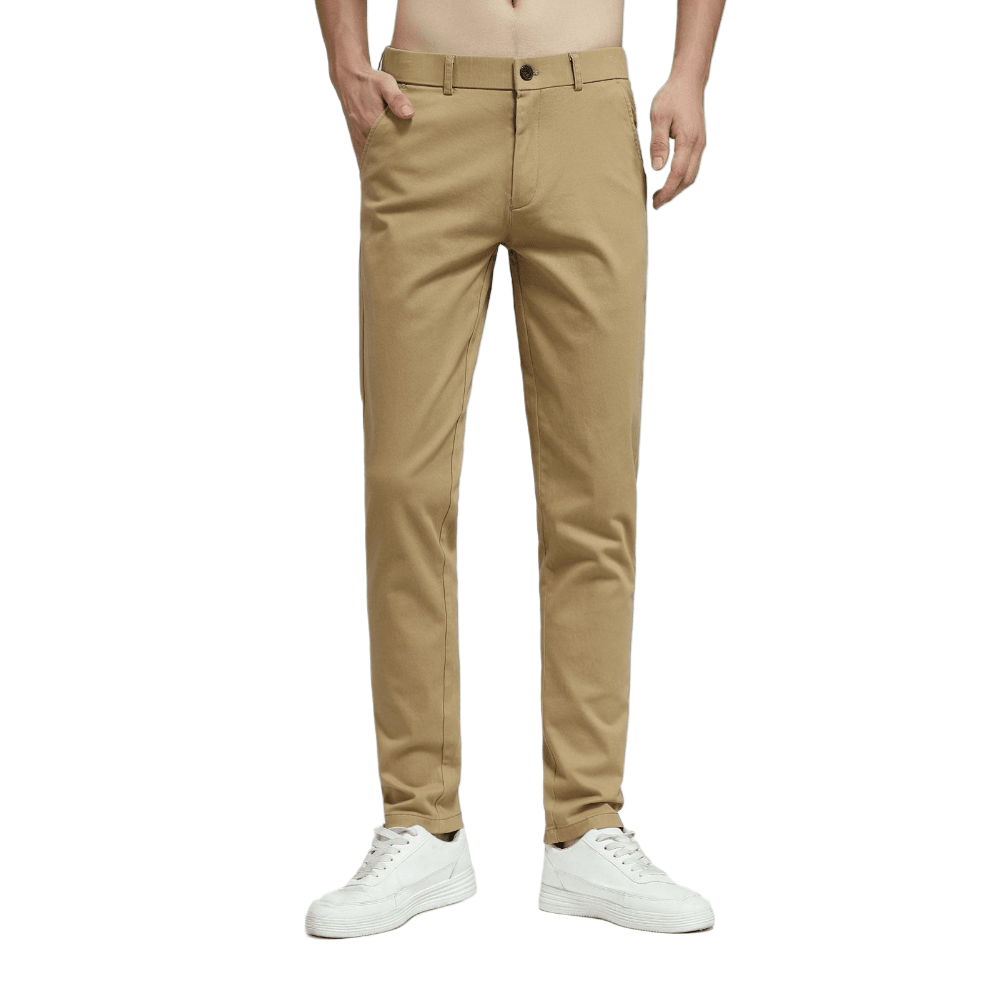 Plaid&Plain Men's British Khaki Skinny Chinos | Slacks Tapered Trousers Suit Pants - Plaid&Plain-819-British Khaki-27X28