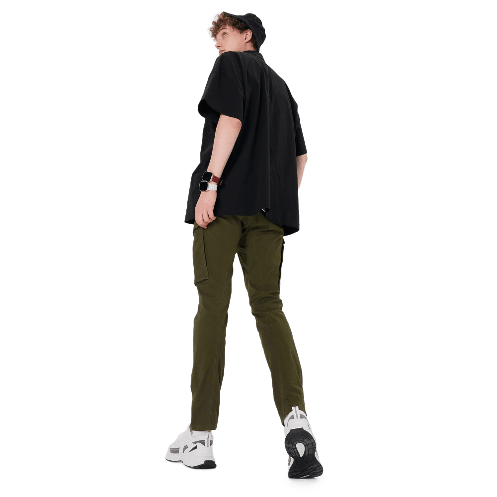 Plaid&Plain Men's Olive Slim Fit Cargo Pants | Tactical Utility with Articulated Knees | Outdoor Hiking & Workwear - Plaid&Plain-C804-Olive-28X28