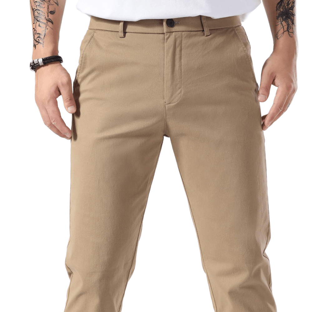 Plaid&Plain Dark Pebble Khaki Men’s Slim - Fit Chinos| Men’s Tapered Chino Pants - Plaid&Plain-8801-Dark Pebble Khaki-27X28