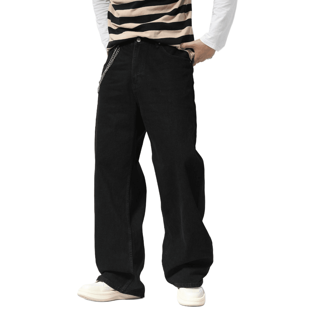 Plaid&Plain Men's Black Baggy Jeans | Wide Leg Denim Pants for Hip Hop & Skateboarding - Plaid&Plain-B01-Black-28X28