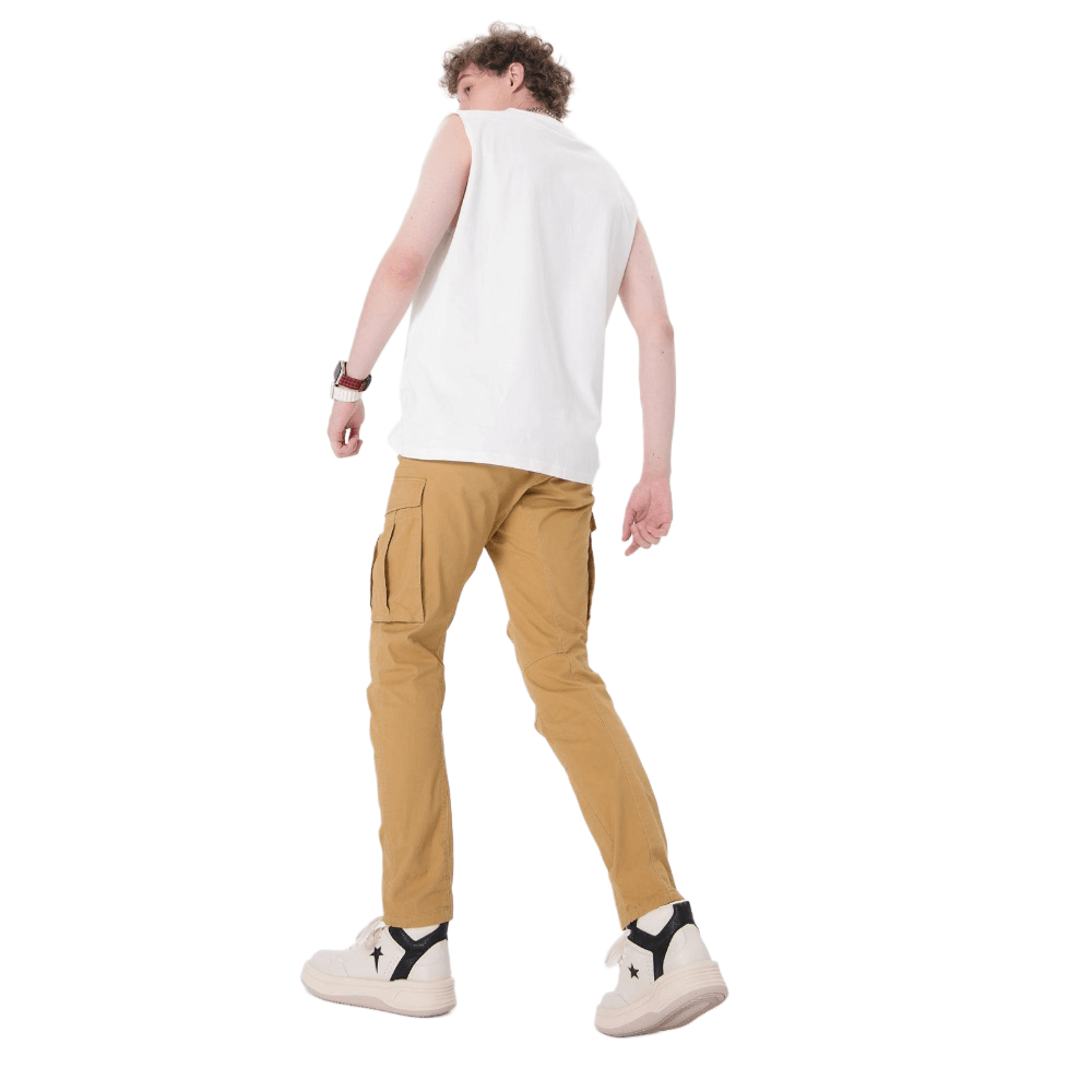 Plaid&Plain Men's Khaki Slim Fit Cargo Pants | Tactical Utility with Articulated Knees | Outdoor Hiking & Workwear - Plaid&Plain-C804-Khaki-28X28