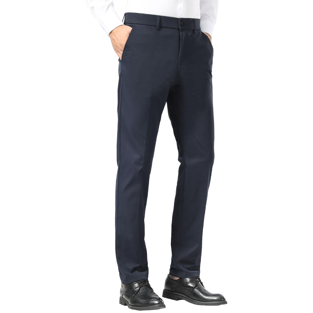 Plaid&Plain Navy Blue Men's Dress Pants | Slim Fit Stretch Comfy Dress Pants