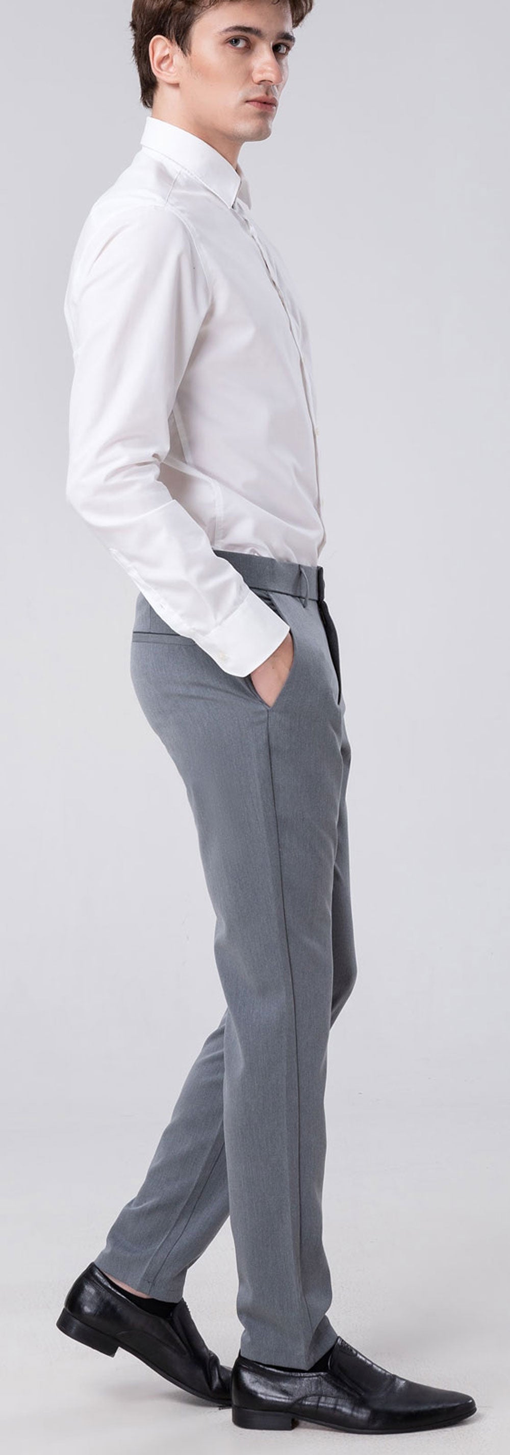 Plaid&Plain Heather Grey Men’s Slim - Fit Dress Pants | Stretch Dress Pants