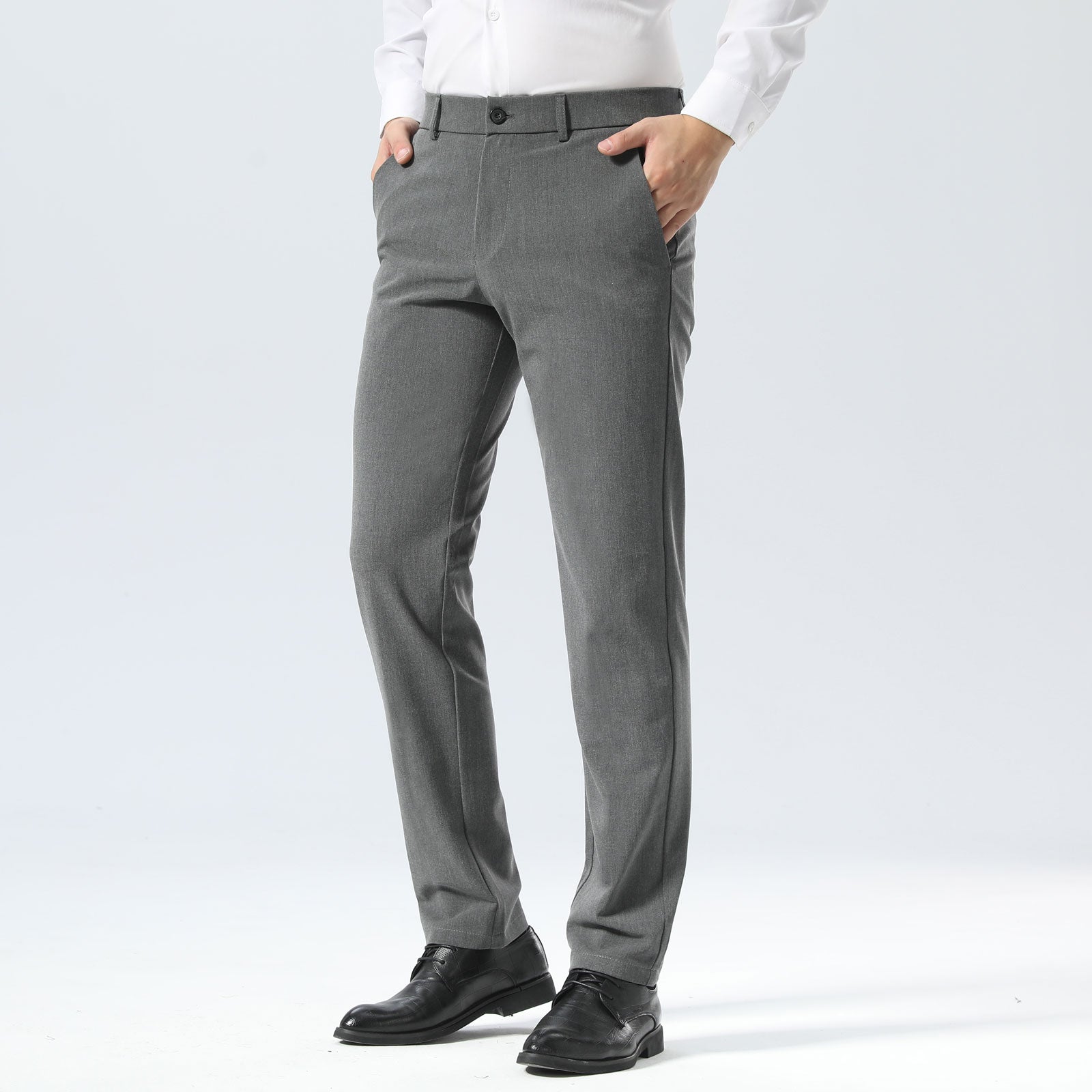 Plaid&Plain Medium Heather Grey Men’s Slim - Fit Dress Pants | Stretch Dress Pants