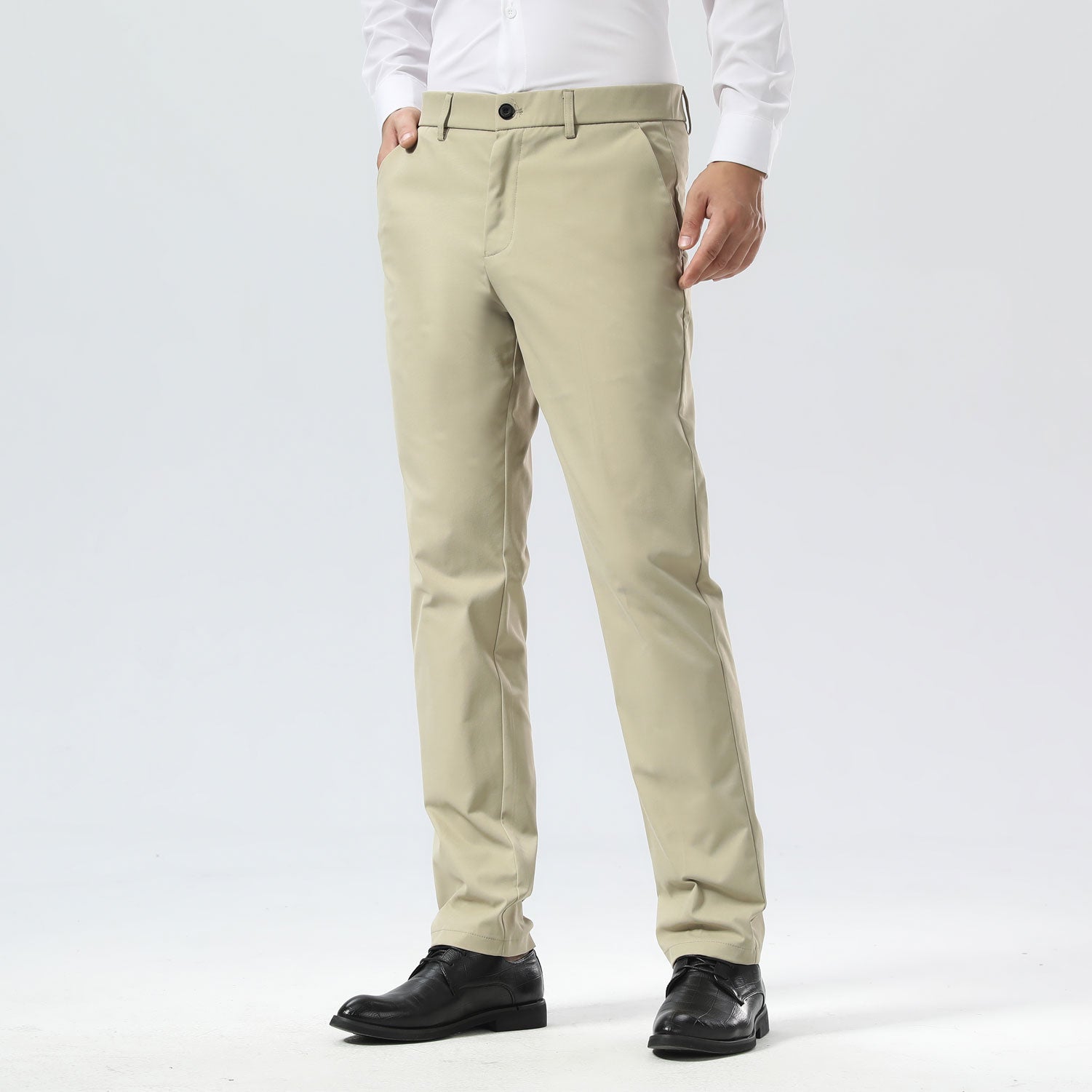 Plaid&Plain Beige Men's Dress Pants | Slim Fit Stretch Comfy Dress Pants