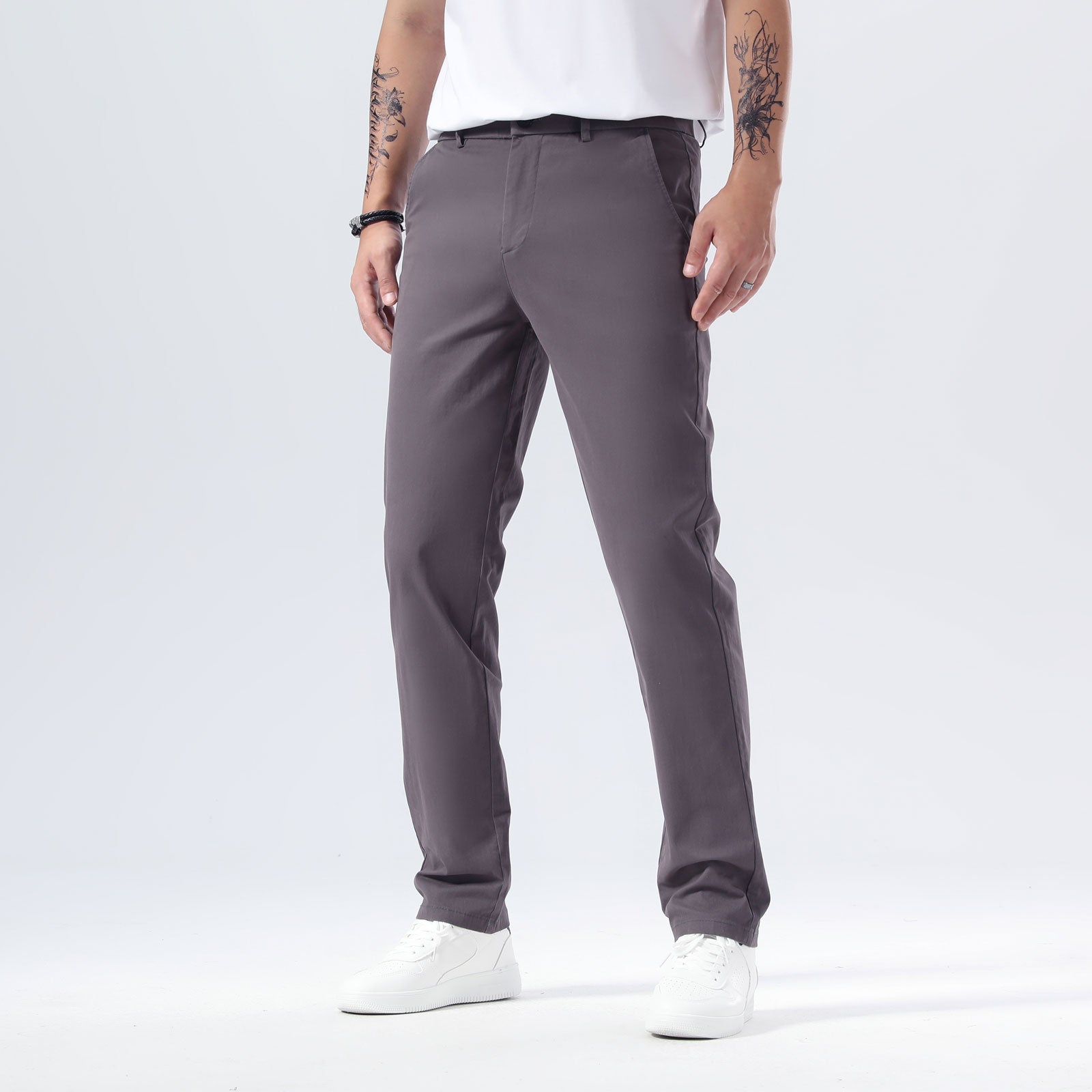 Plaid&Plain Grey Men’s Slim - Fit Chinos| Men’s Tapered Chino Pants