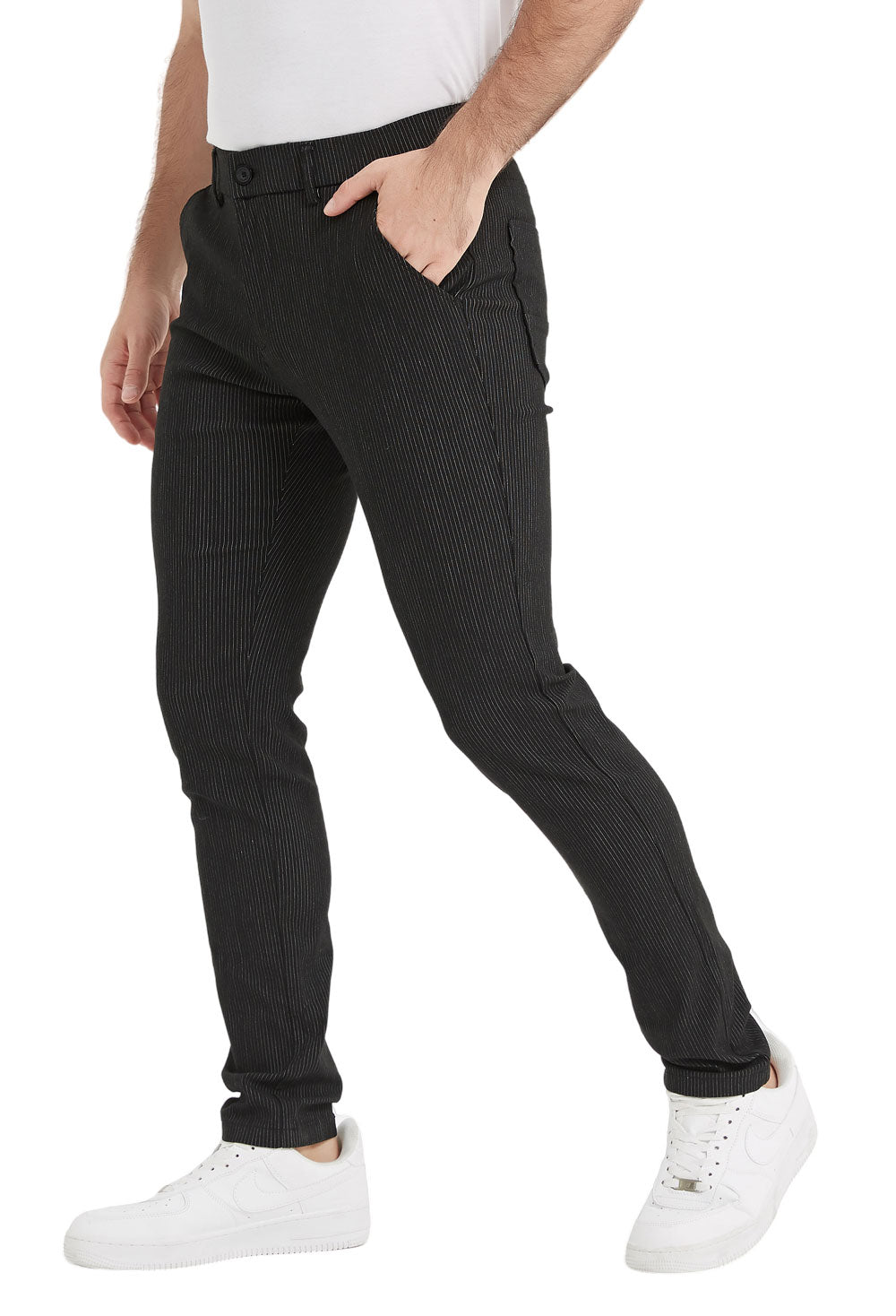 Plaid&Plain Black Strip Skinny Men's Chinos | Slacks Tapered Trousers