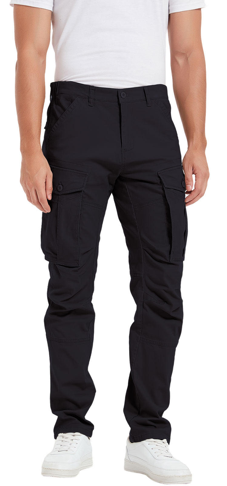 Plaid&Plain Men's Black Slim Fit Cargo Pants | Tactical Utility with Articulated Knees | Outdoor Hiking & Workwear