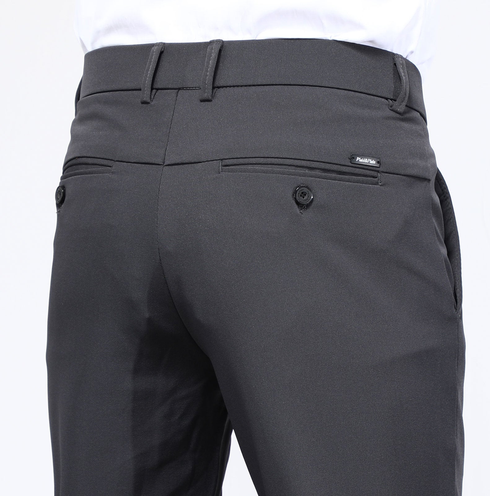 Plaid&Plain Men's Charcoal Slim Fit Dress Pants | 4-Way Flex Stretch Suit Pants