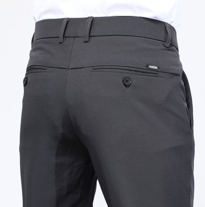 Plaid&Plain Men's Charcoal Slim Fit Dress Pants | 4-Way Flex Stretch Suit Pants