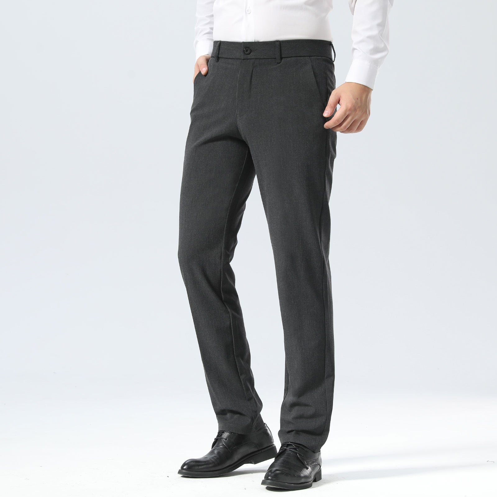 Plaid&Plain Dark Heather Grey Men’s Slim - Fit Dress Pants | Stretch Dress Pants