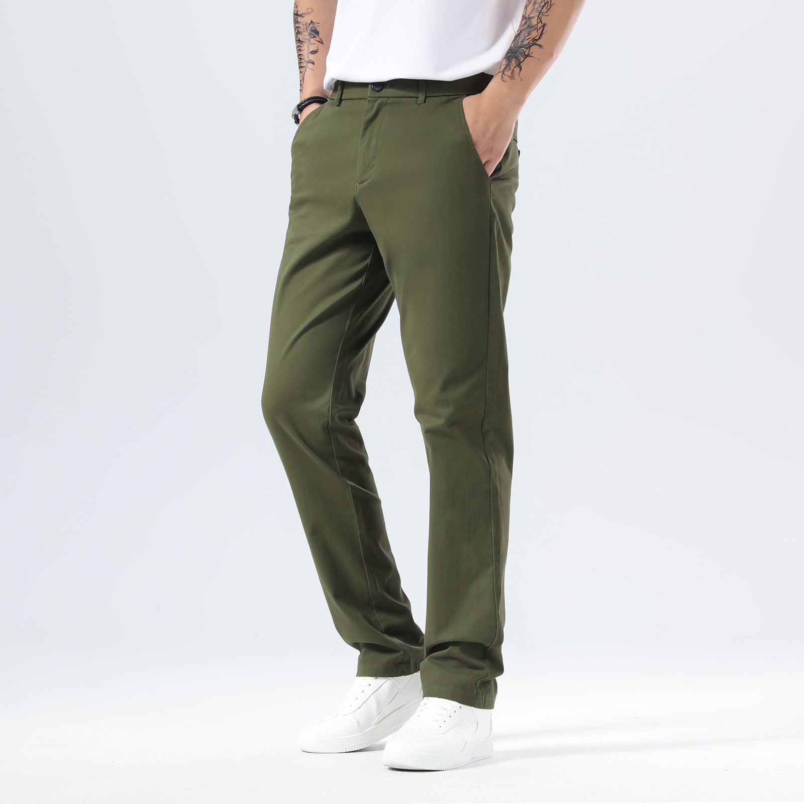 Plaid&Plain Olive Men’s Slim - Fit Chinos| Men’s Tapered Chino Pants