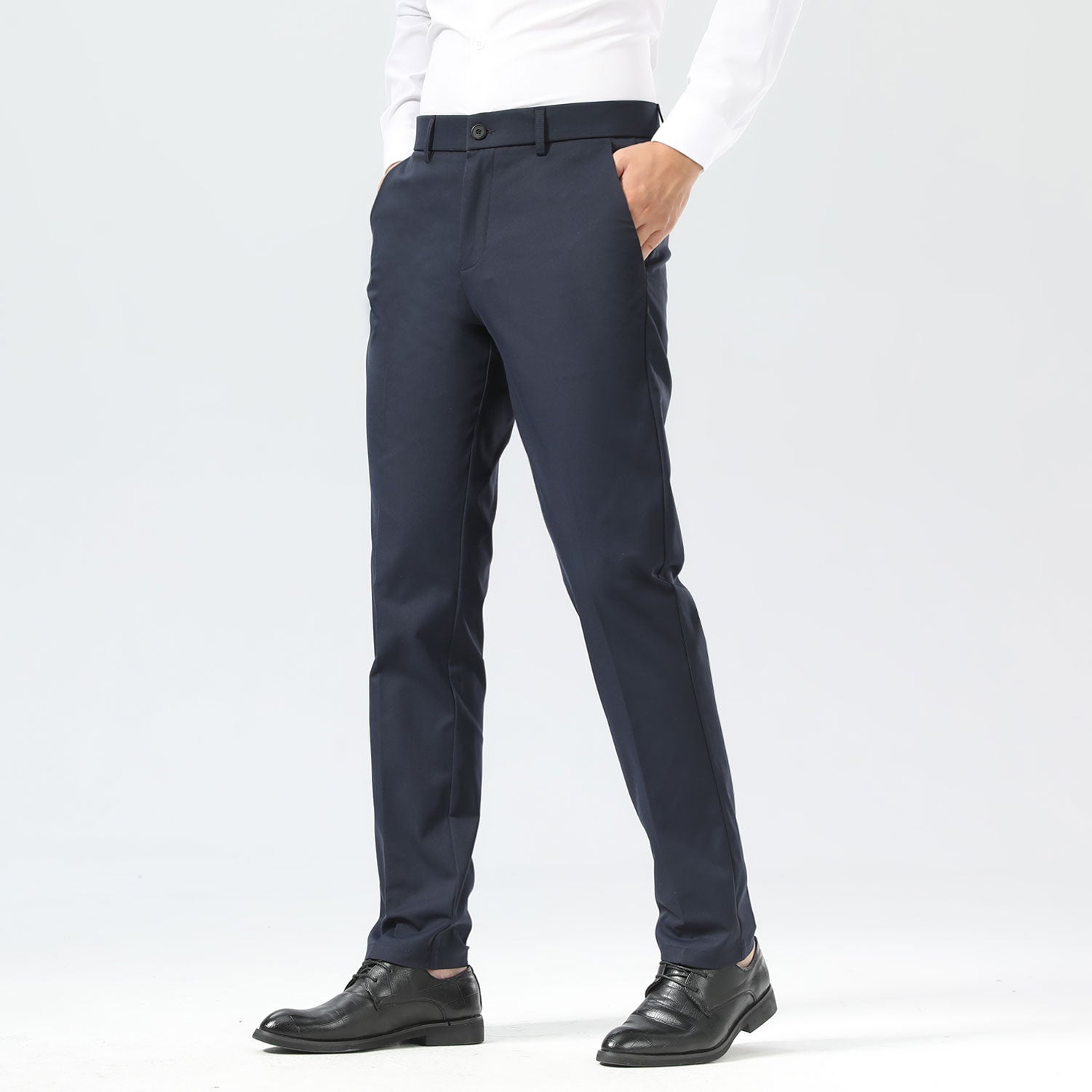 Plaid&Plain Navy Blue Men's Dress Pants | Slim Fit Stretch Comfy Dress Pants