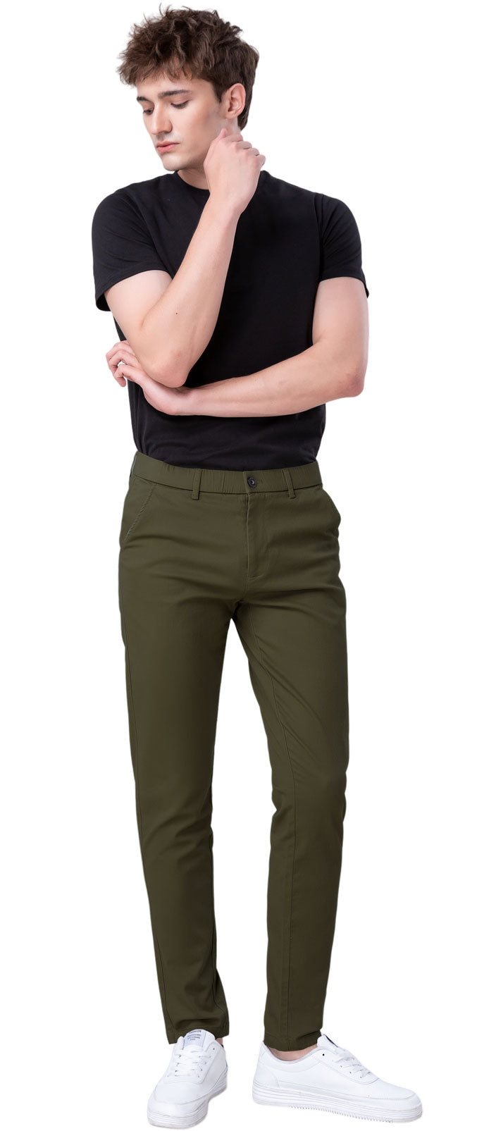 Plaid&Plain Men's Olive Skinny Chinos | Slacks Tapered Trousers Suit Pants