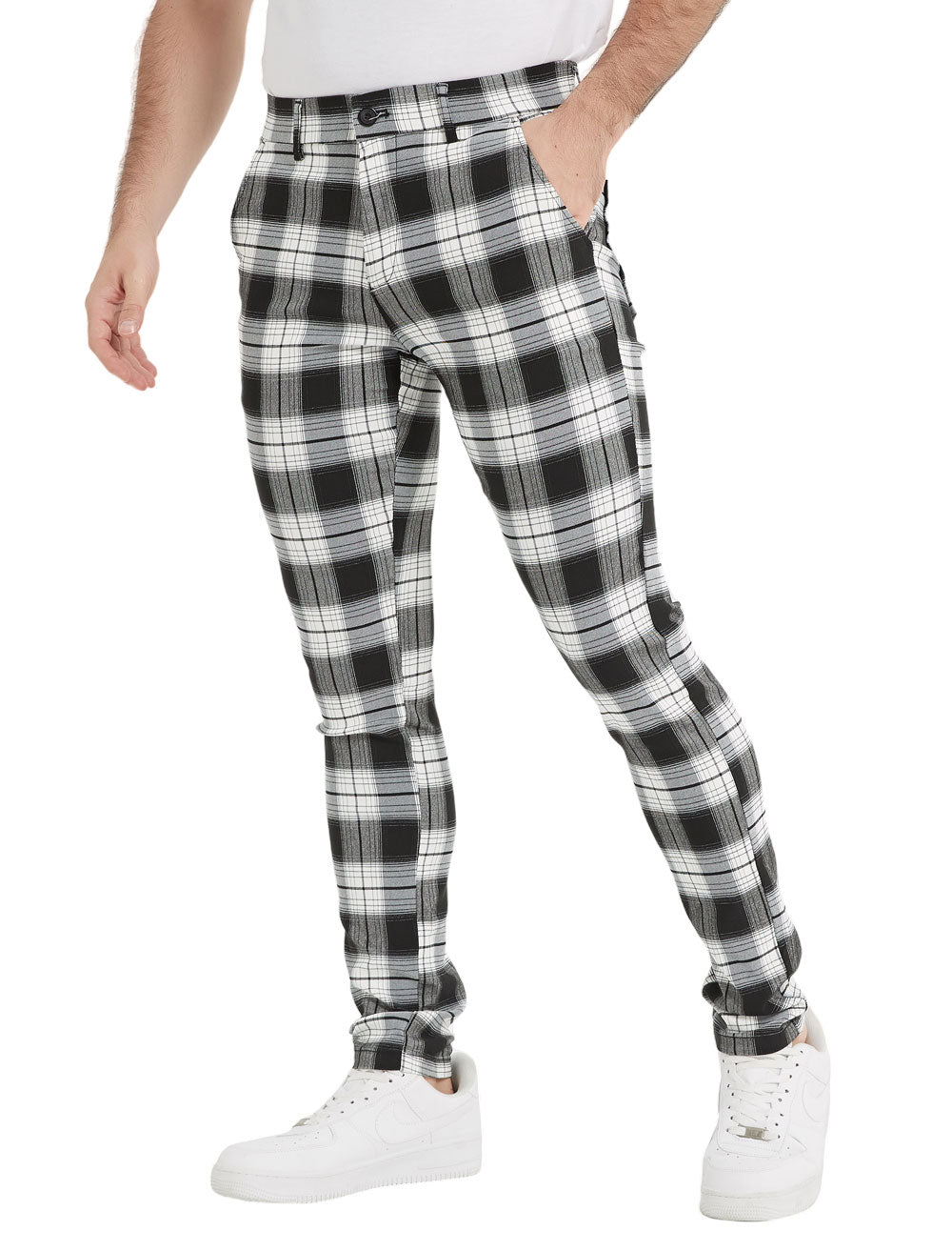 Plaid&Plain Classic Grey Plaid Skinny Men's Chinos | Slacks Tapered Trousers