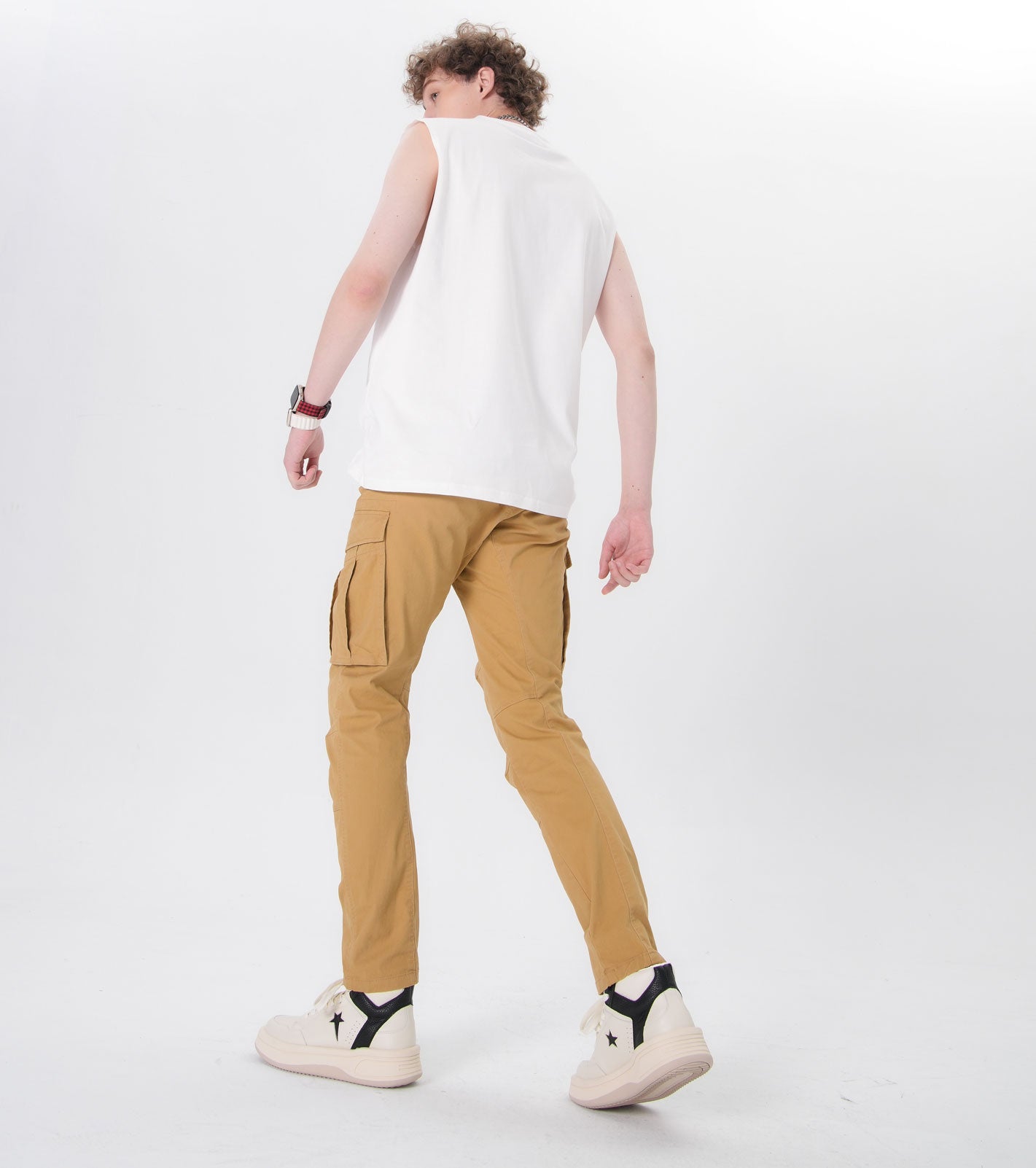 Plaid&Plain Men's Khaki Slim Fit Cargo Pants | Tactical Utility with Articulated Knees | Outdoor Hiking & Workwear