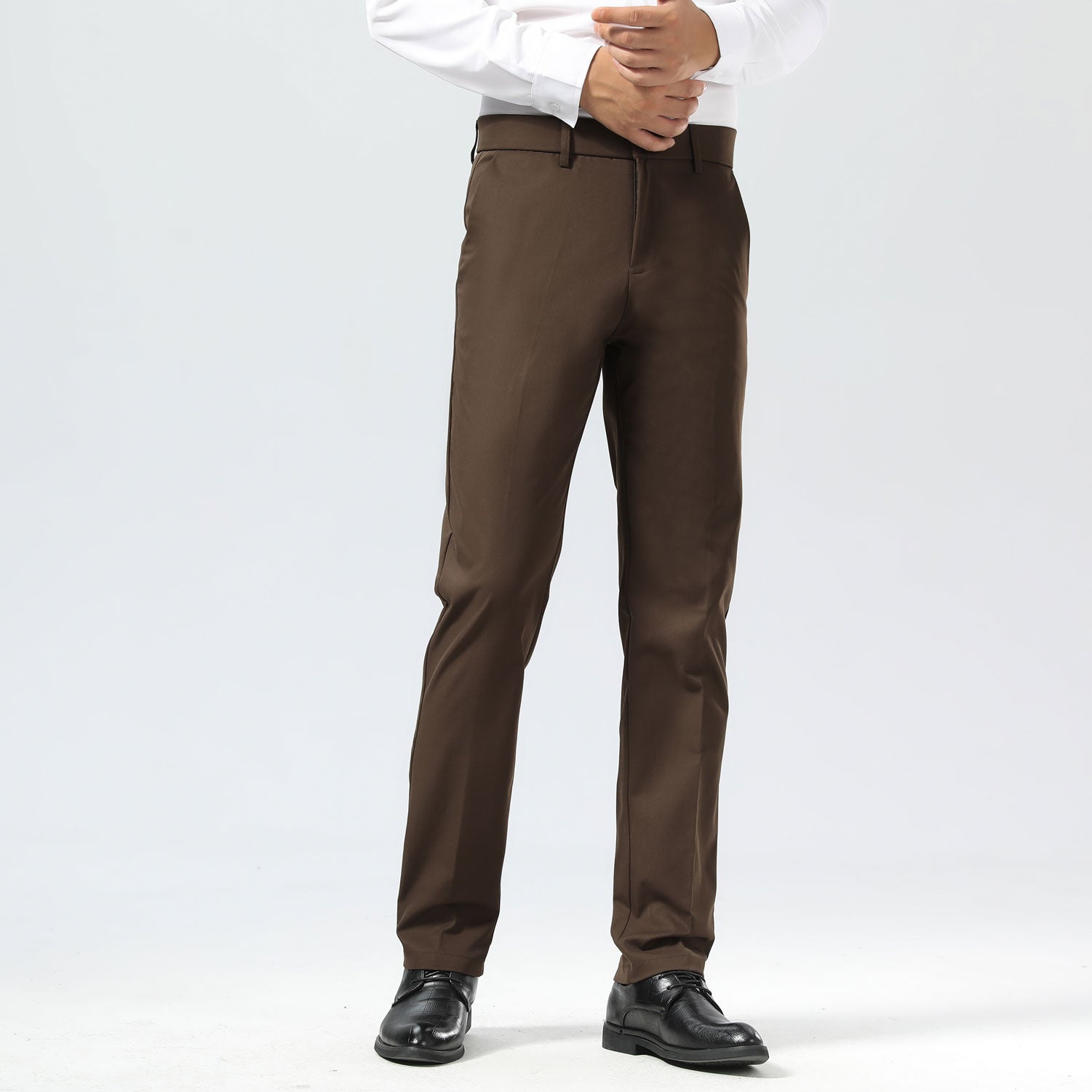 Plaid&Plain Brown Men's Dress Pants | Slim Fit Stretch Comfy Dress Pants