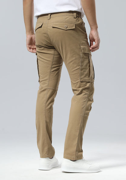 Plaid&Plain Men's Dark Pebble Khaki Slim Fit Cargo Pants | Tactical Utility with Articulated Knees | Outdoor Hiking & Workwear