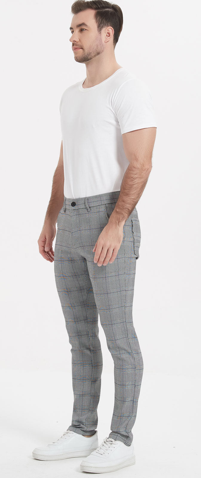 Plaid&Plain Grey Plaid Skinny Men's Chinos | Slacks Tapered Trousers