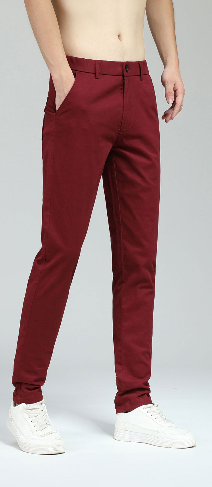 Plaid&Plain Men's Burgundy Skinny Chinos | Slacks Tapered Trousers Suit Pants