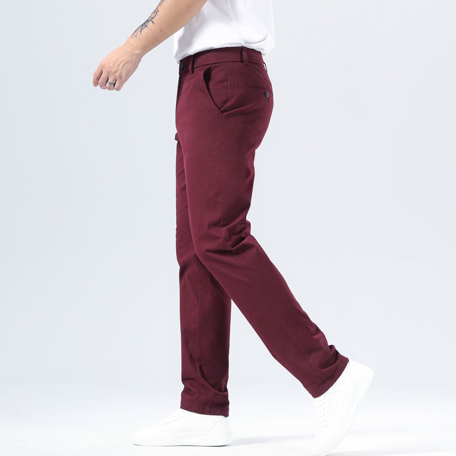 Plaid&Plain Burgundy Men’s Slim - Fit Chinos| Men’s Tapered Chino Pants