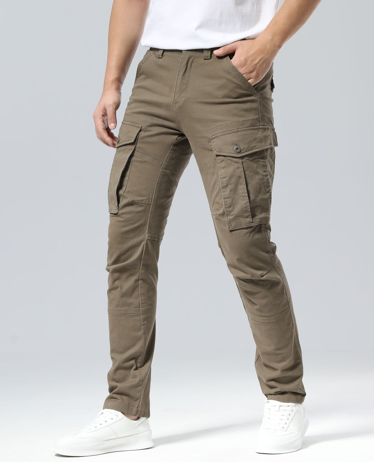 Plaid&Plain Men's Burly Wood Slim Fit Cargo Pants | Tactical Utility with Articulated Knees | Outdoor Hiking & Workwear