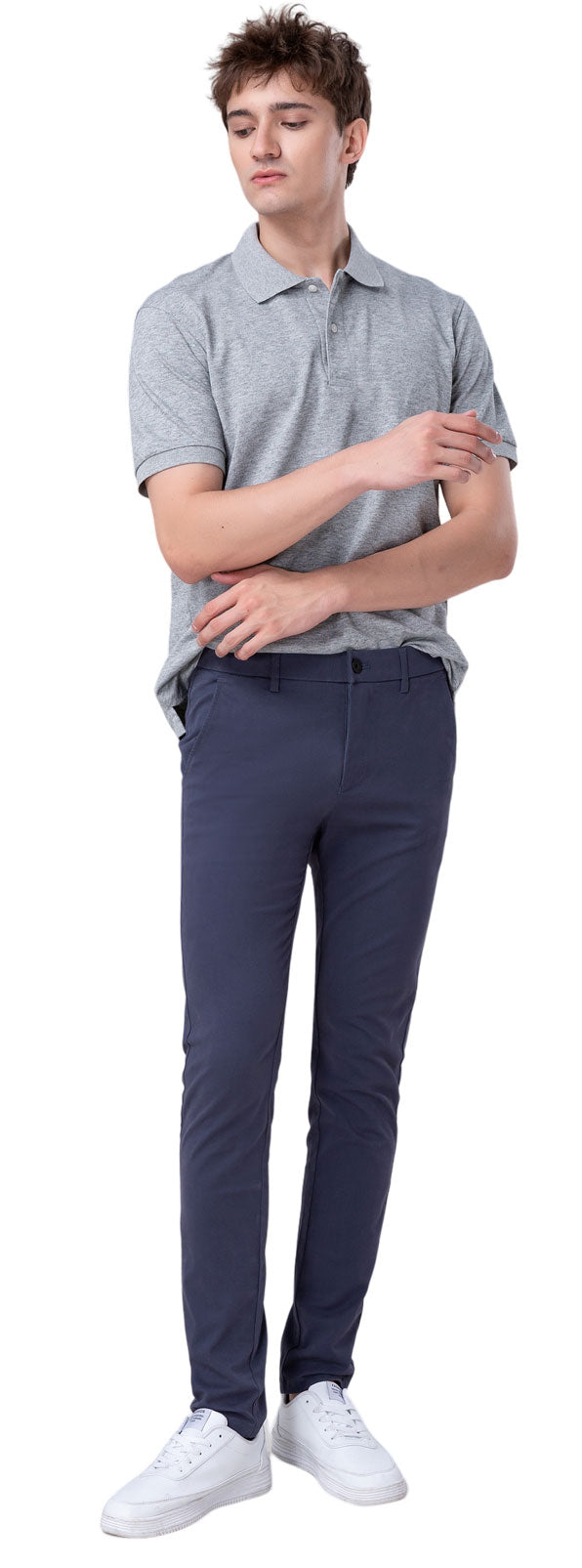 Plaid&Plain Men's Pacific Blue Skinny Chinos | Slacks Tapered Trousers Suit Pants