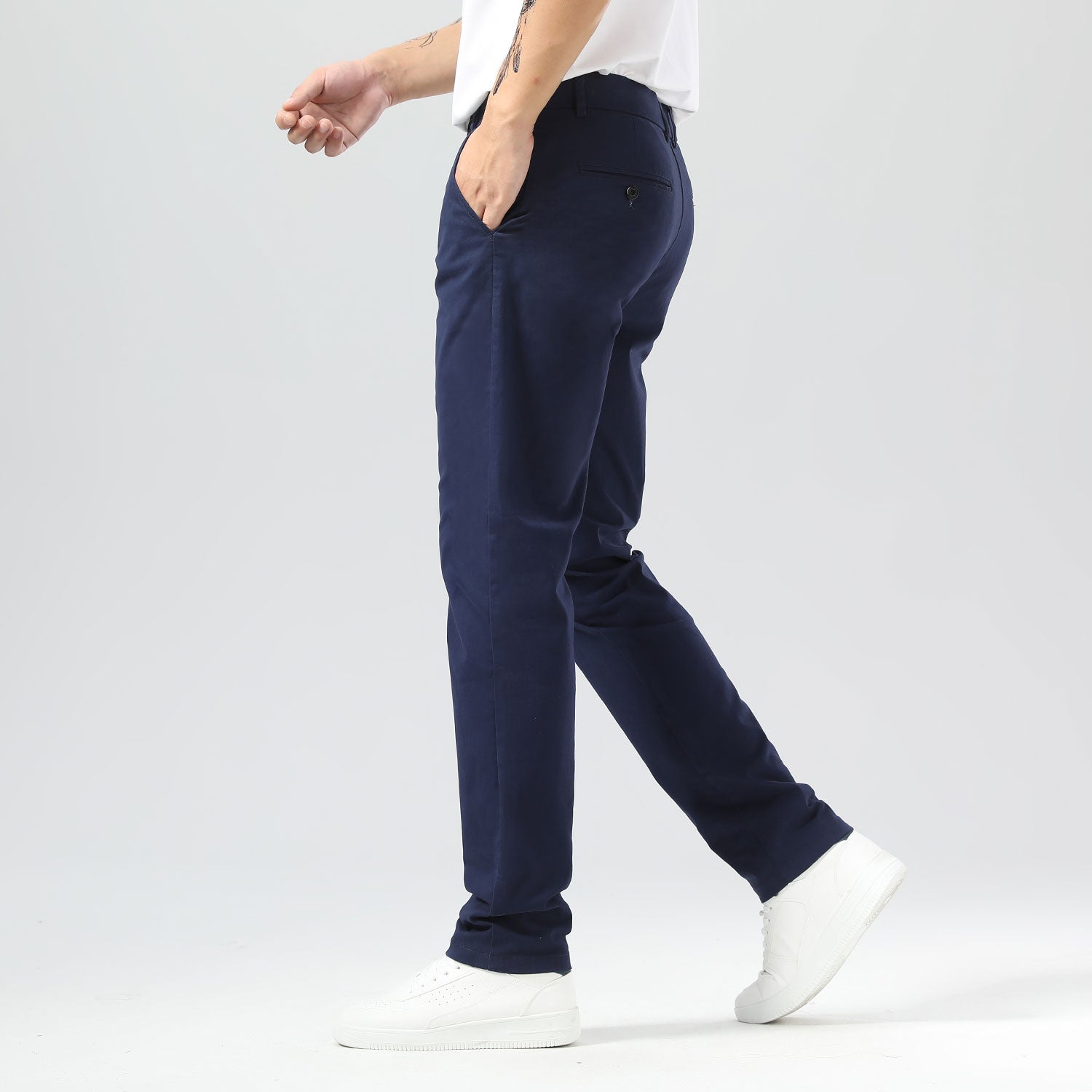 Plaid&Plain Navy Blue Men’s Slim - Fit Chinos| Men’s Tapered Chino Pants