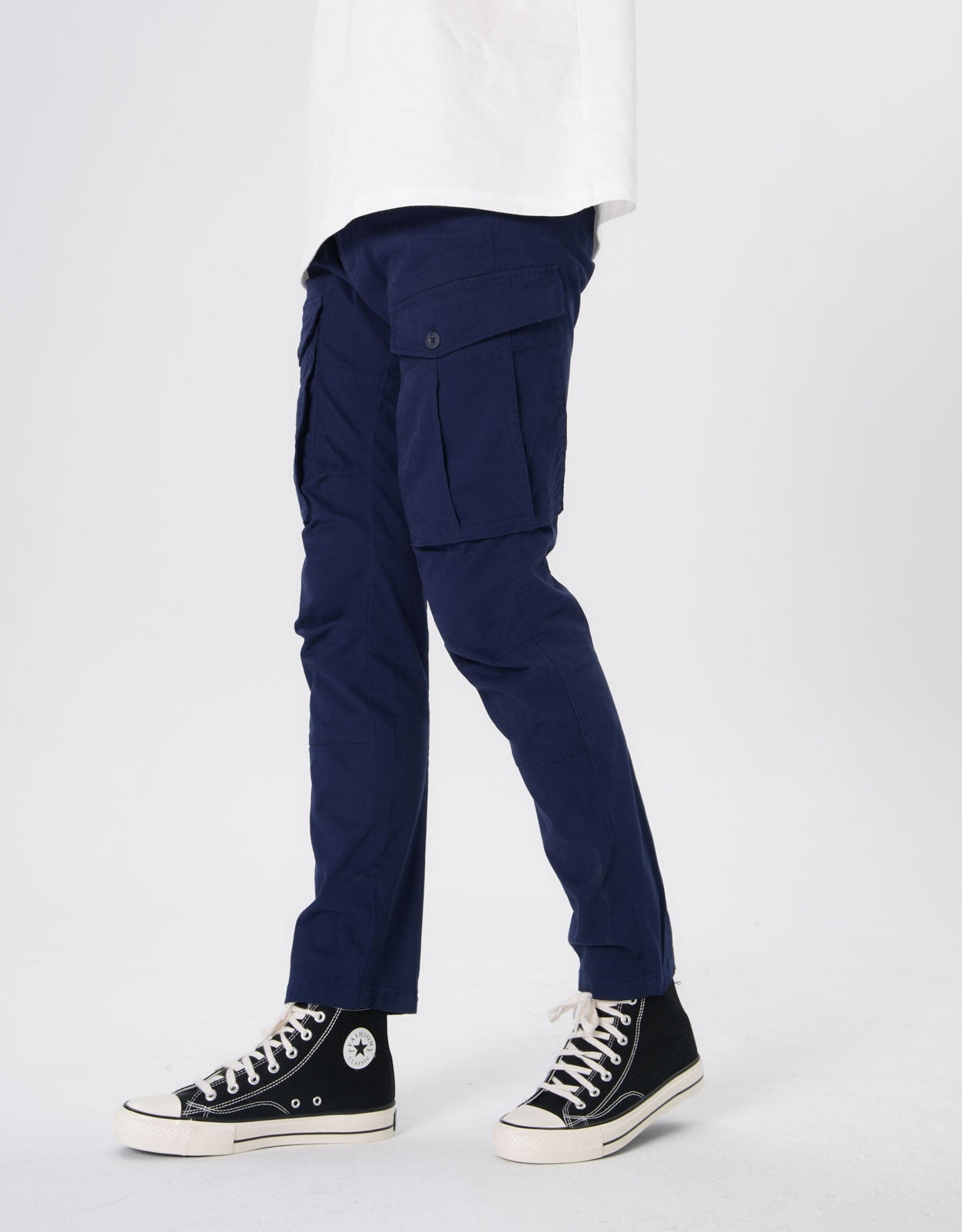 Plaid&Plain Men's Navy Blue Slim Fit Cargo Pants | Tactical Utility with Articulated Knees | Outdoor Hiking & Workwear
