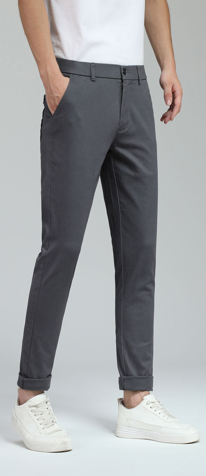 Plaid&Plain Men's Grey Skinny Chinos | Slacks Tapered Trousers Suit Pants
