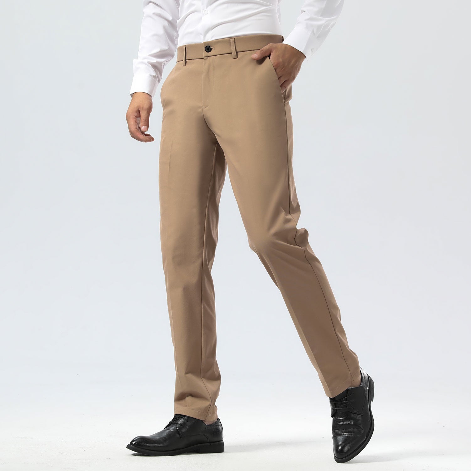 Plaid&Plain Khaki Men's Dress Pants | Slim Fit Stretch Comfy Dress Pants