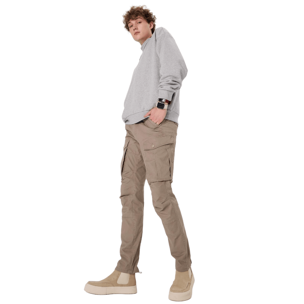 Plaid&Plain Men's Taupe Slim Fit Cargo Pants | Tactical Utility with Articulated Knees | Outdoor Hiking & Workwear - Plaid&Plain-C804-Taupe-28X28