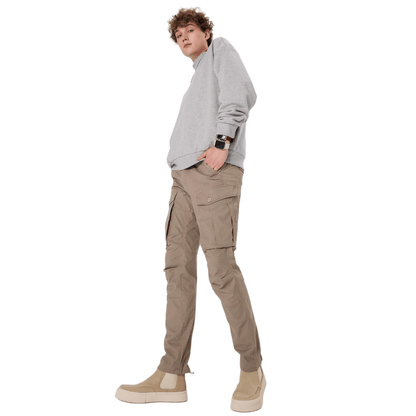 Plaid&Plain Men's Taupe Slim Fit Cargo Pants | Tactical Utility with Articulated Knees | Outdoor Hiking & Workwear - Plaid&Plain-C804-Taupe-28X28