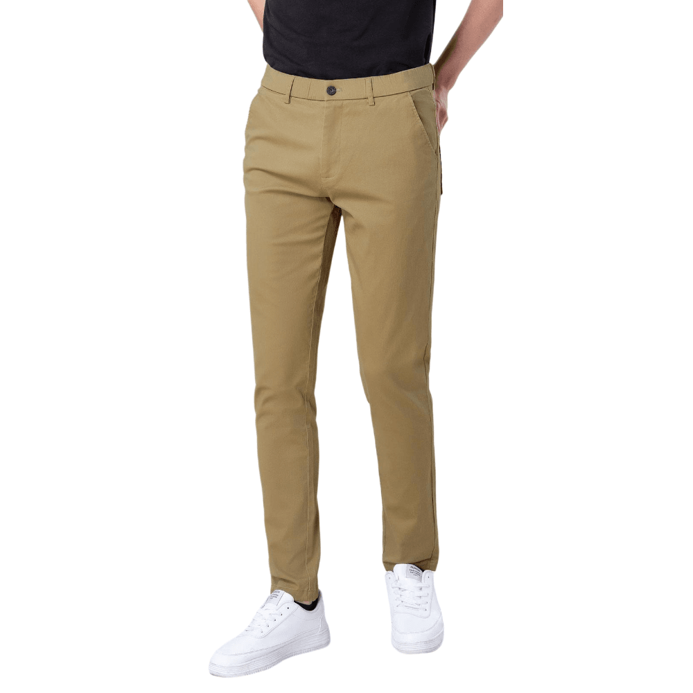 Plaid&Plain Men's British Khaki Skinny Chinos | Slacks Tapered Trousers Suit Pants - Plaid&Plain-819-British Khaki-27X28