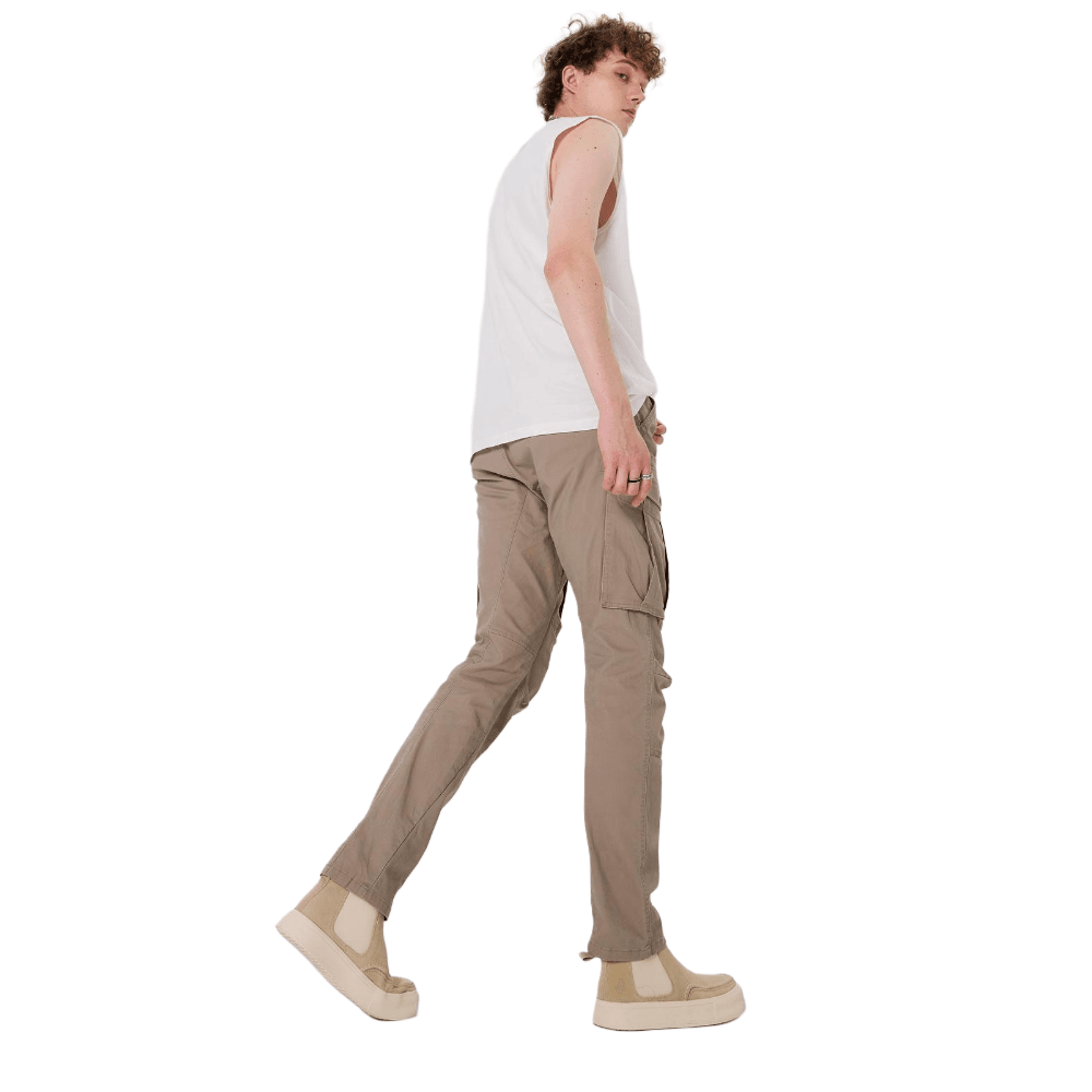 Plaid&Plain Men's Taupe Slim Fit Cargo Pants | Tactical Utility with Articulated Knees | Outdoor Hiking & Workwear - Plaid&Plain-C804-Taupe-28X28