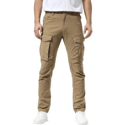Plaid&Plain Men's Dark Pebble Khaki Slim Fit Cargo Pants | Tactical Utility with Articulated Knees | Outdoor Hiking & Workwear - Plaid&Plain-C804-Dark Pebble Khaki-28X28