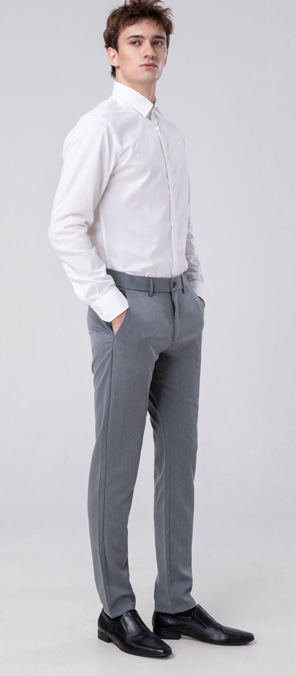 Plaid&Plain Heather Grey Men’s Slim - Fit Dress Pants | Stretch Dress Pants