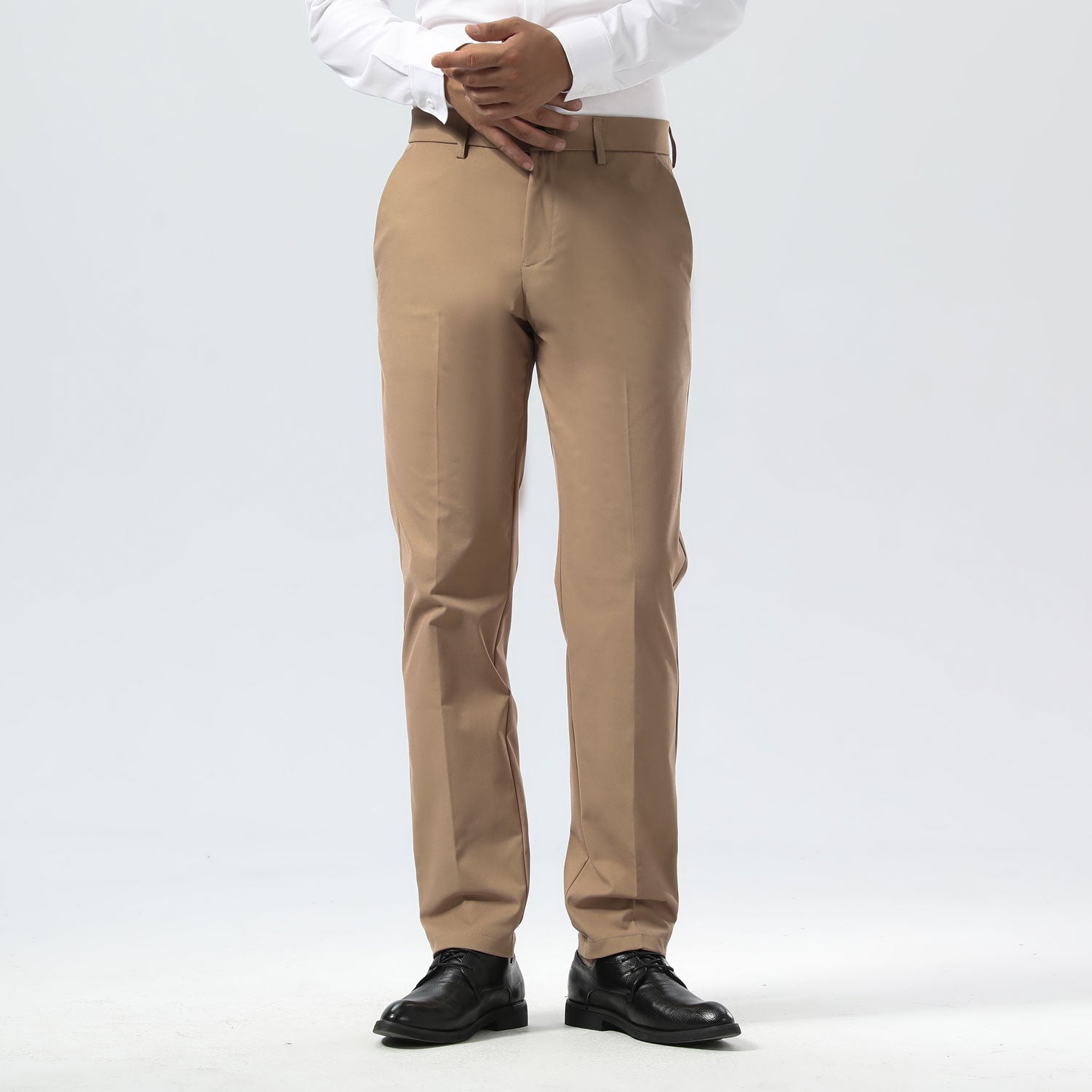 Plaid&Plain Khaki Men's Dress Pants | Slim Fit Stretch Comfy Dress Pants