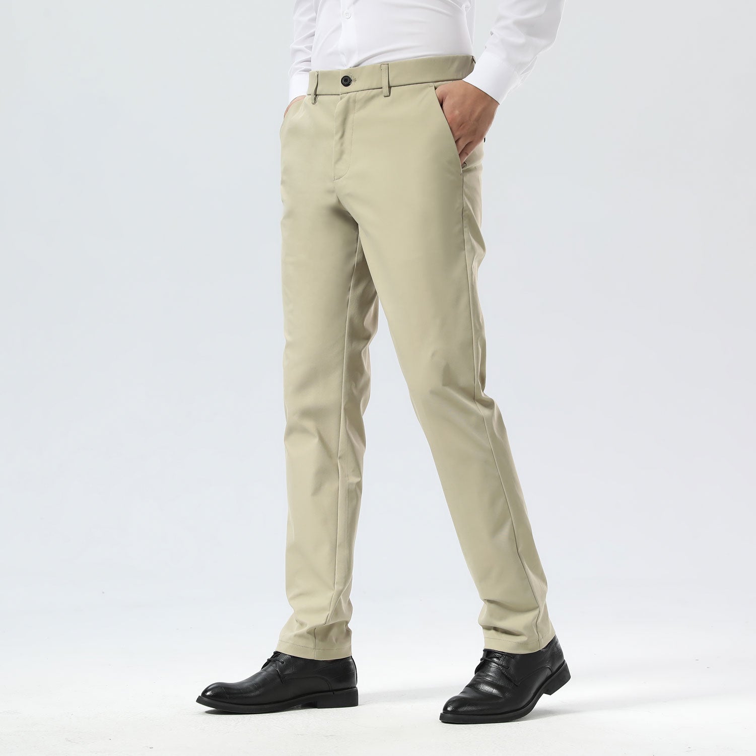 Plaid&Plain Beige Men's Dress Pants | Slim Fit Stretch Comfy Dress Pants