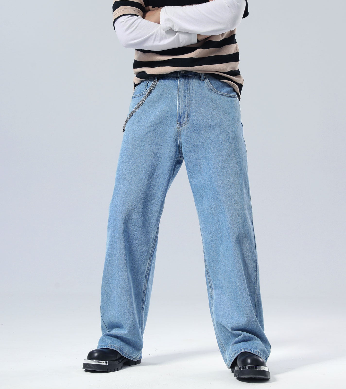 Plaid&Plain Men's Antique Baggy Jeans |  Wide Leg Denim Pants for Hip Hop & Skateboarding