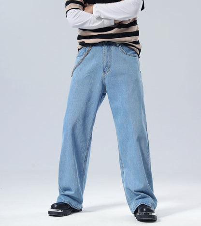 Plaid&Plain Men's Antique Baggy Jeans |  Wide Leg Denim Pants for Hip Hop & Skateboarding