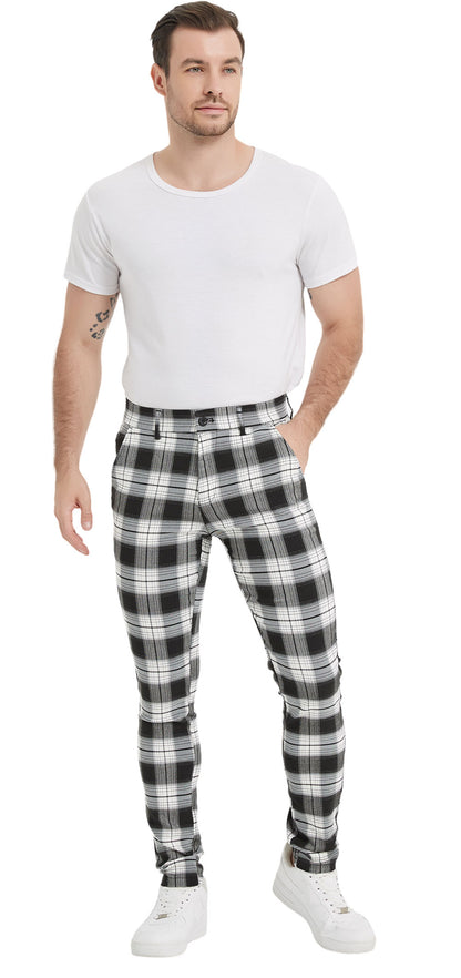 Plaid&Plain Classic Grey Plaid Skinny Men's Chinos | Slacks Tapered Trousers