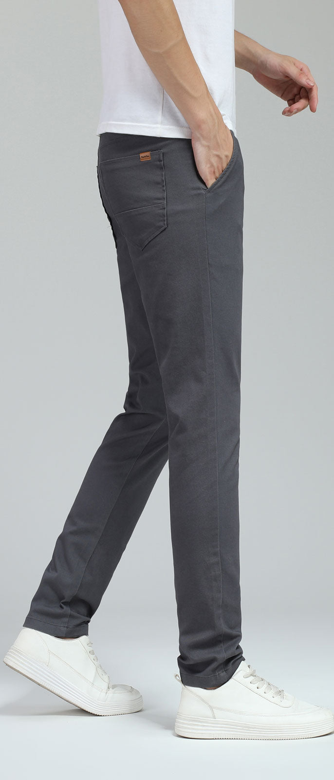 Plaid&Plain Men's Grey Skinny Chinos | Slacks Tapered Trousers Suit Pants