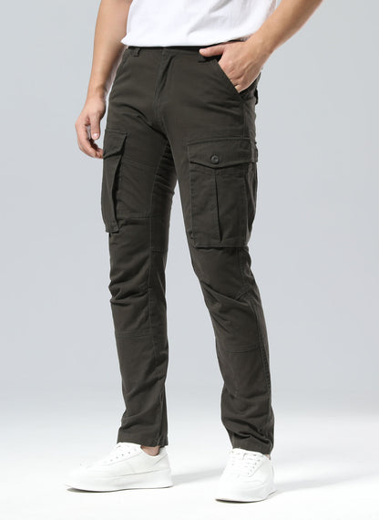 Plaid&Plain Men's Charcoal Slim Fit Cargo Pants | Tactical Utility with Articulated Knees | Outdoor Hiking & Workwear