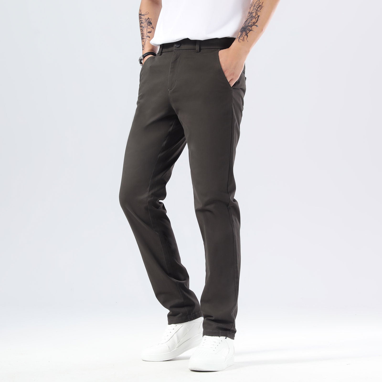 Plaid&Plain Charcoal Men’s Slim - Fit Chinos| Men’s Tapered Chino Pants