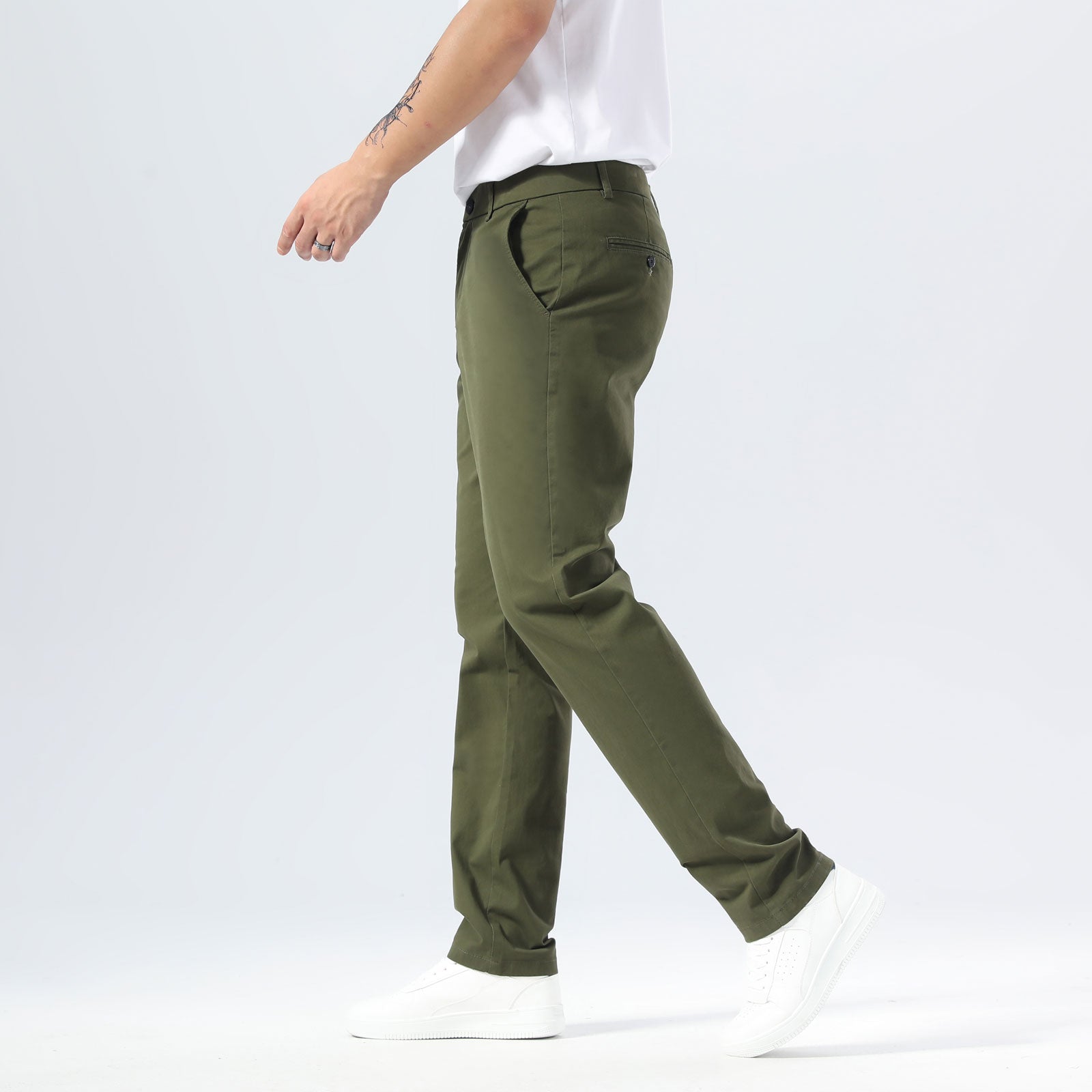 Plaid&Plain Olive Men’s Slim - Fit Chinos| Men’s Tapered Chino Pants