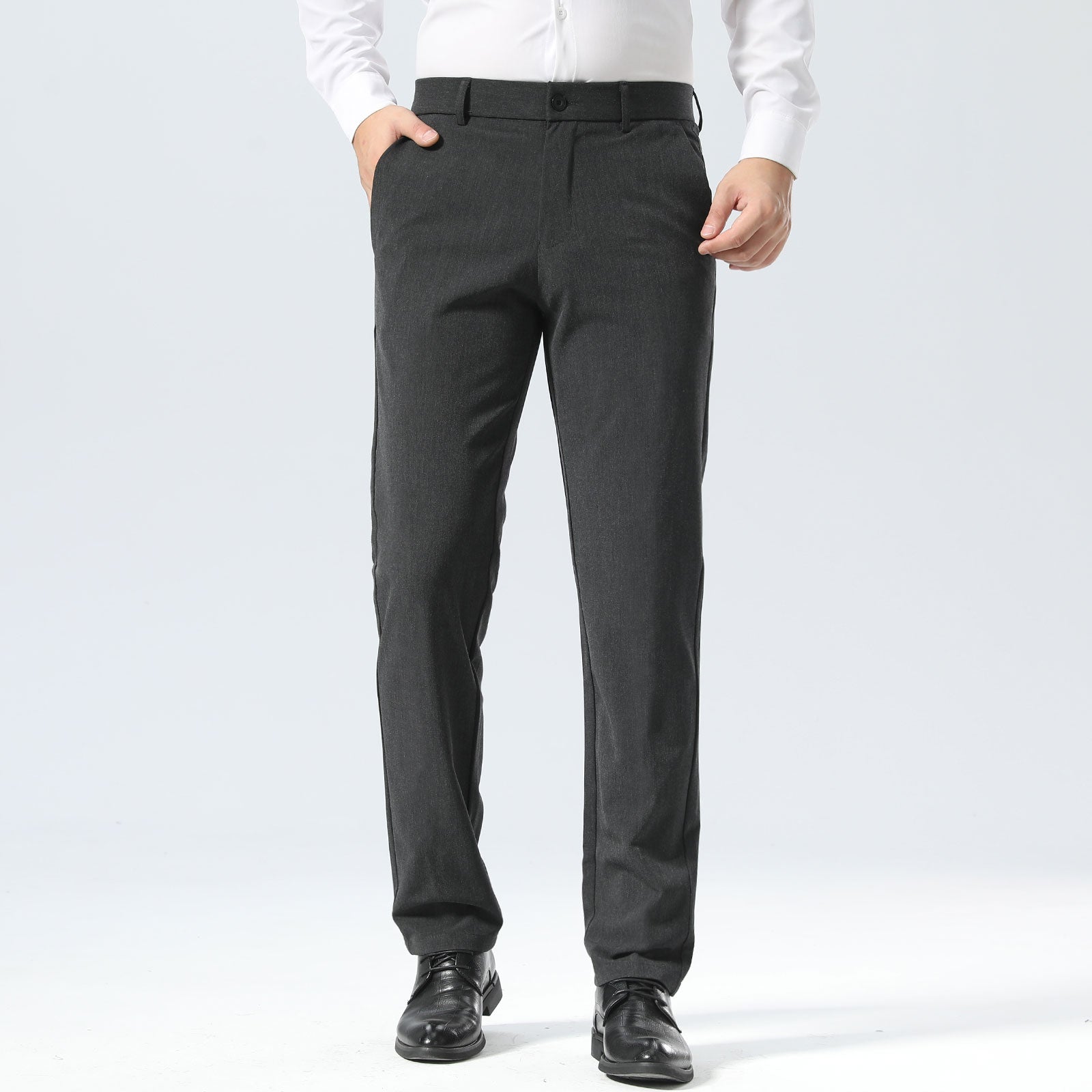 Plaid&Plain Dark Heather Grey Men’s Slim - Fit Dress Pants | Stretch Dress Pants