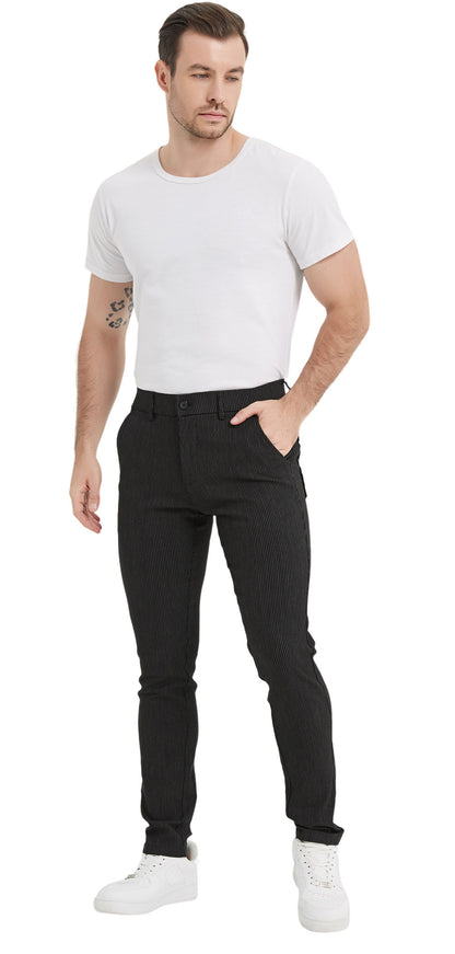 Plaid&Plain Black Strip Skinny Men's Chinos | Slacks Tapered Trousers